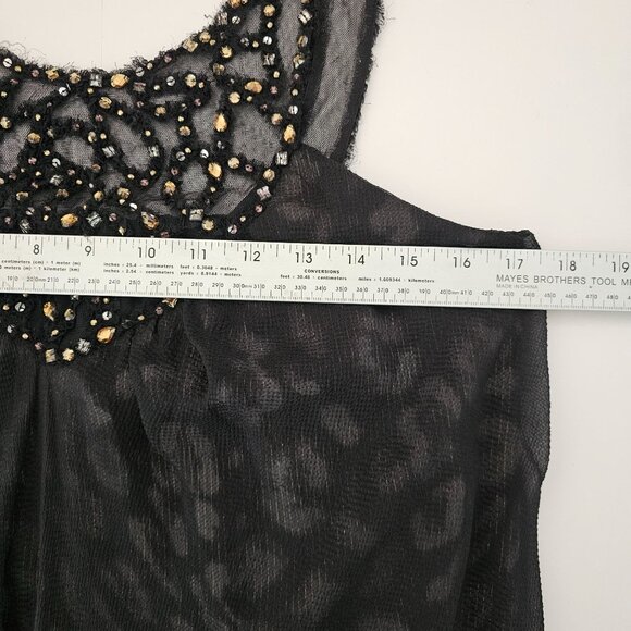 BCBGMaxAzria Dress Black Size 10 Embellished Gauzy Layers Lace Beaded Fairy Boho - Picture 7 of 11